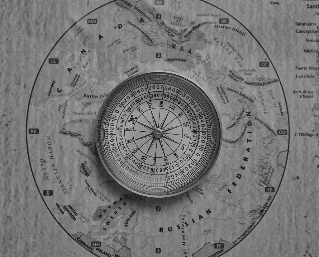 compass, map, navigation, direction, geography, orientation, north, map of the world, earth, continents, black and white